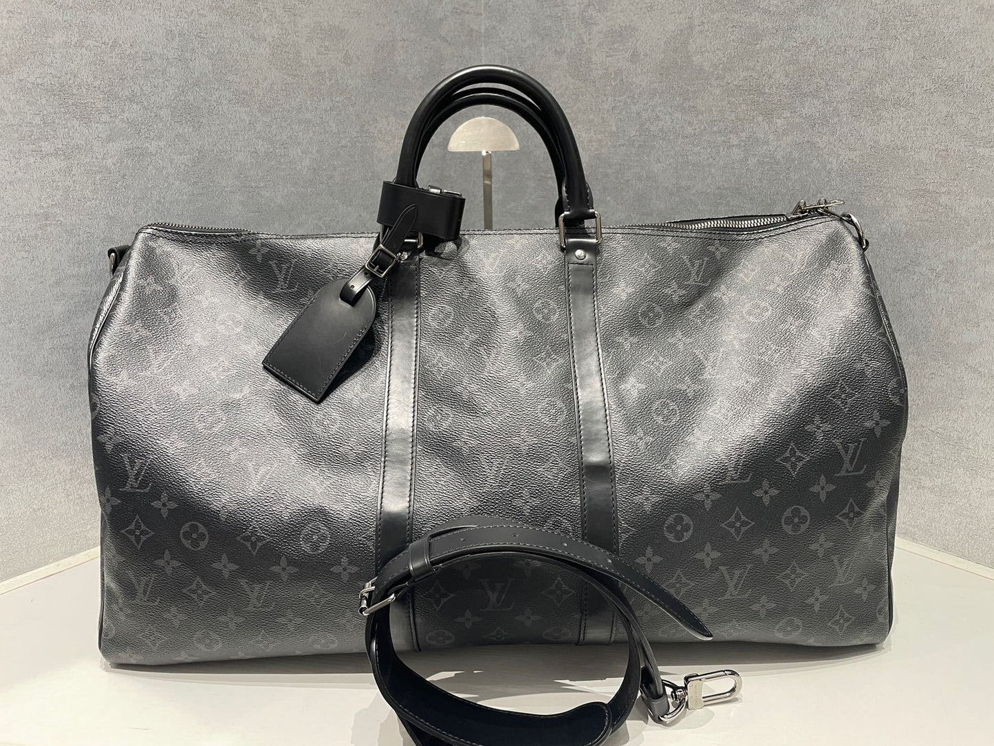 Louis Vuitton Keepall 55 Monogram Black Silver Unisex Travel Bag