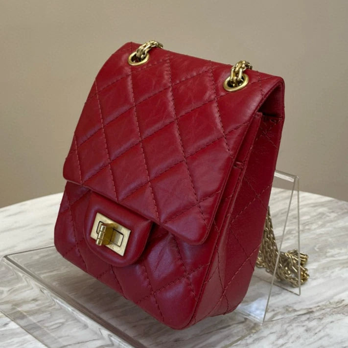 Chanel 2.55 Mini Classic Flap Bag Red Gold Chain Shoulder Bag