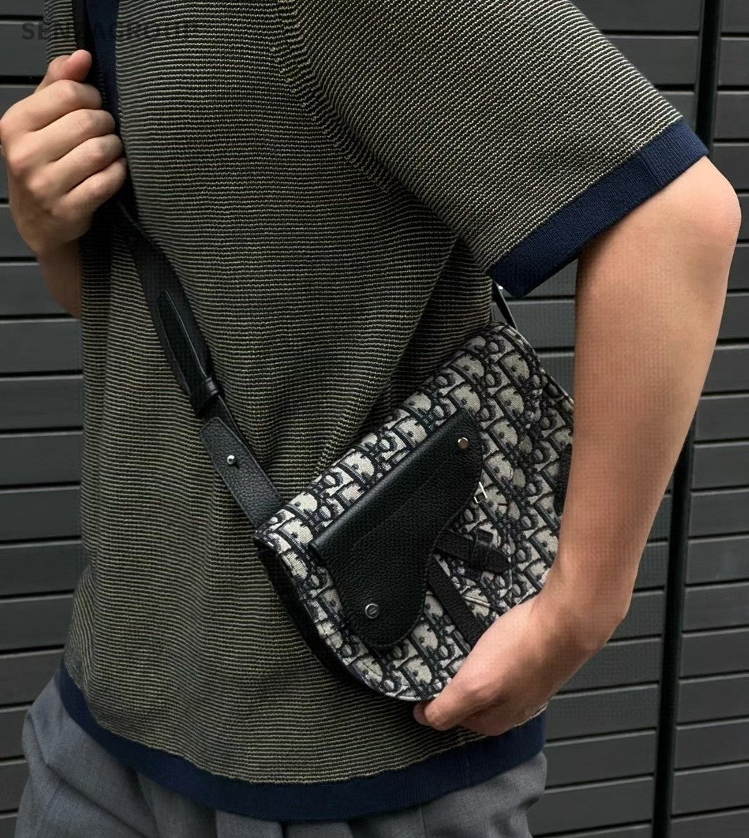 Christian Dior Oblique Canvas Saddle Shoulder Crossbody Bag Black Unisex Adults