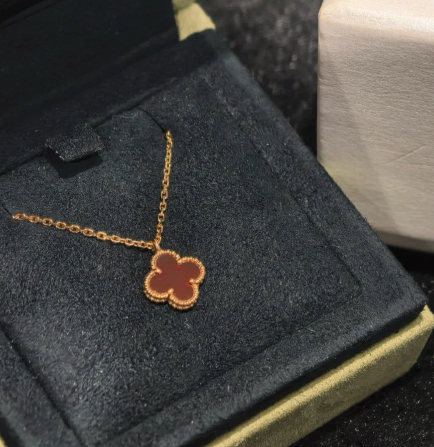 Van Cleef &amp; Arpels Sweet Alhambra Pendant Necklace 18K Rose Gold Red Carnelian