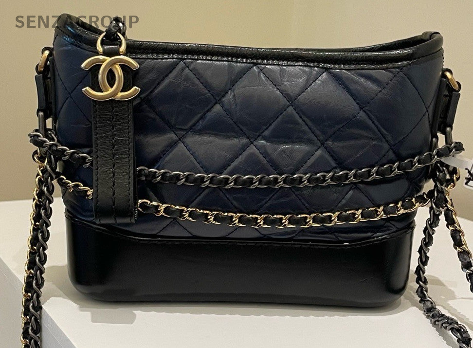 Chanel Gabrielle PM Chain Shoulder Bag Crossbody Blue Gold Women Classic