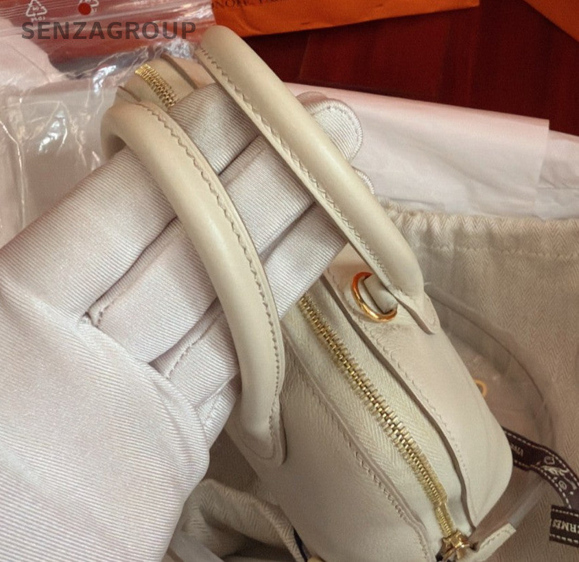 Hermes Bolide Mini Evercolor Top Handle Crossbody White Gold Used Women Classic