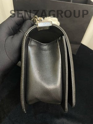 Chanel Le Boy Medium V-Stitch Black Silver Chain Shoulder Bag Classic