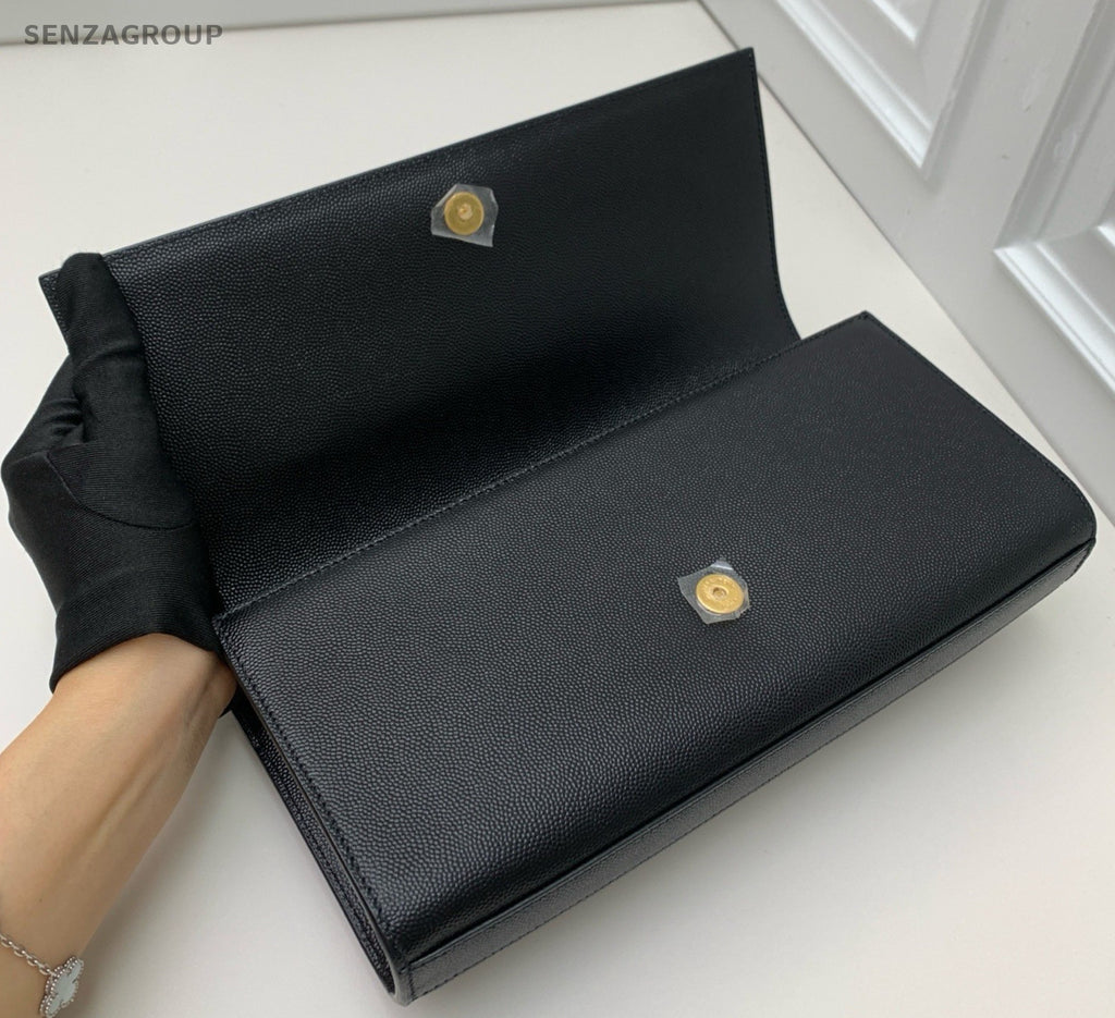 Saint Laurent Kate Calfskin Clutch Black Gold Used Women Classic Fashion