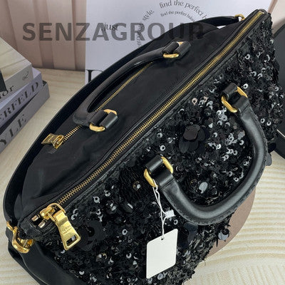 Prada Black Sequin Pearl Shoulder Bag with Gold Clasp - Women's Fashion