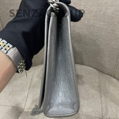 Saint Laurent Tassel Chain Shoulder Crossbody Bag Grey Silver Hardware