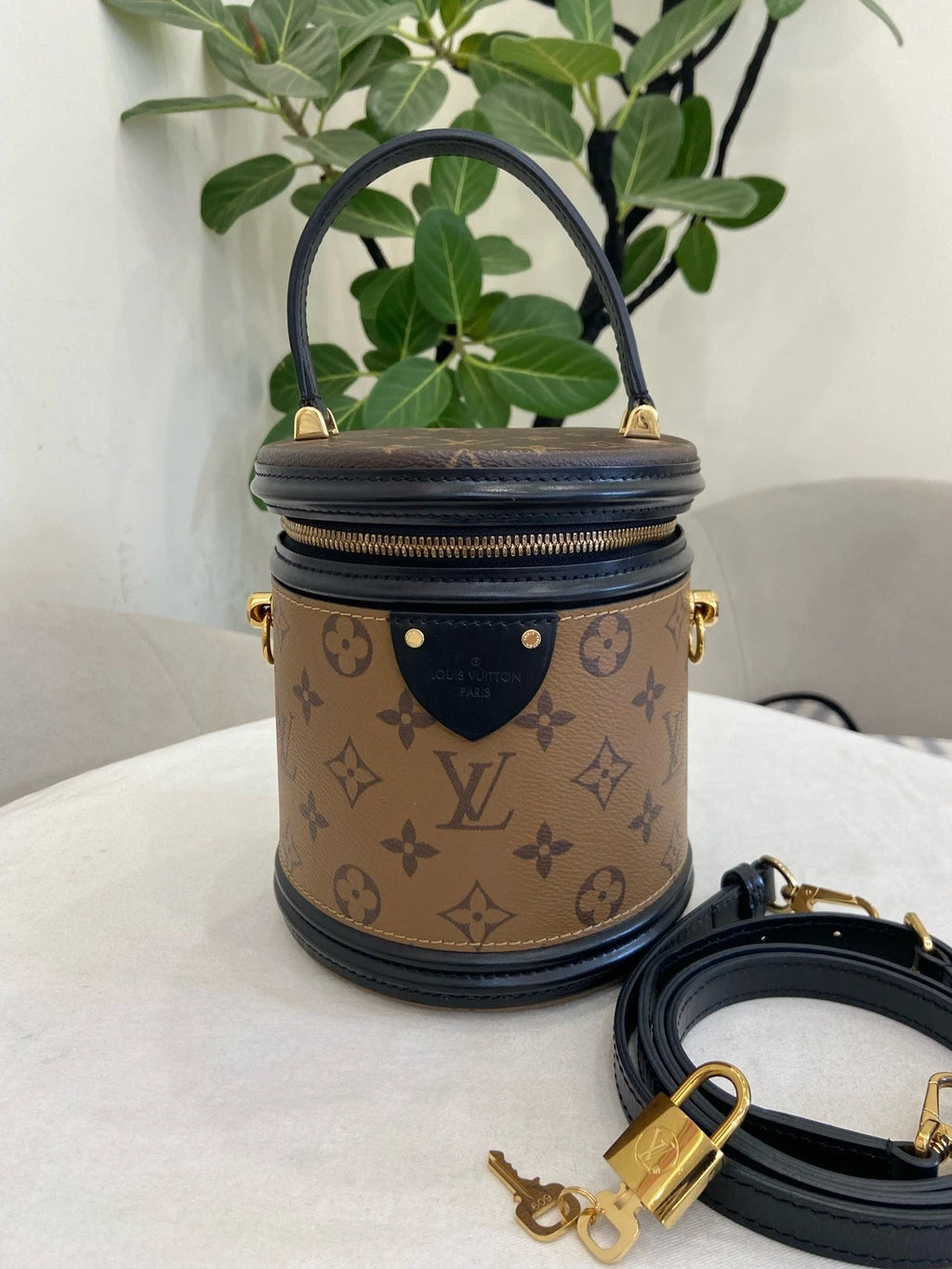 Louis Vuitton Cannes Monogram Top Handle Crossbody Brown Gold Women Classic