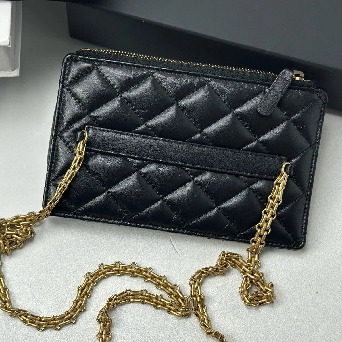 Excellent Chanel 2.55 Black Phone Bag Gold Chain Shoulder Bag Crossbody