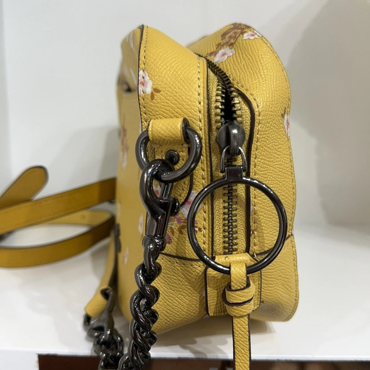 Coach Yellow Leather Printed Camera Crossbody Shoulder Bag For Women