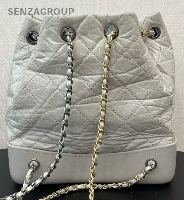 Chanel Gabrielle PM Chain Backpack Gray Gold Silver Hardware Used Women Classic