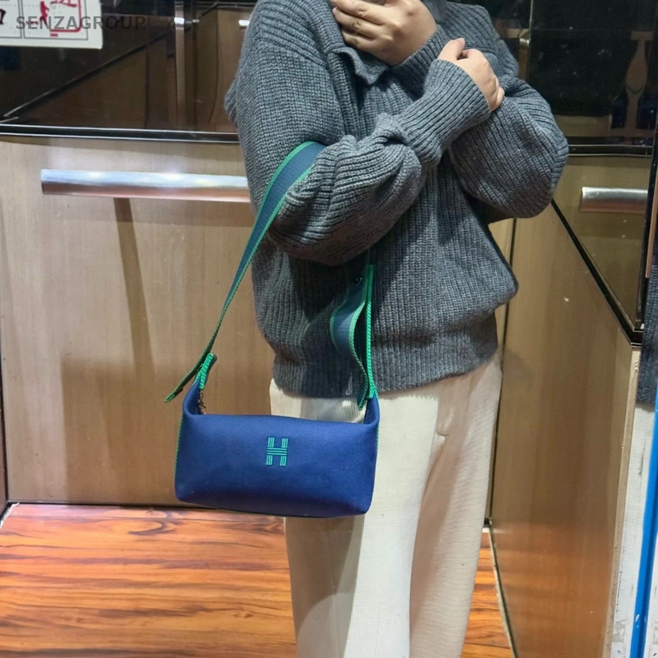Hermes Bride A Brac Canvas Handbag Blue Women Almost Brand NEW