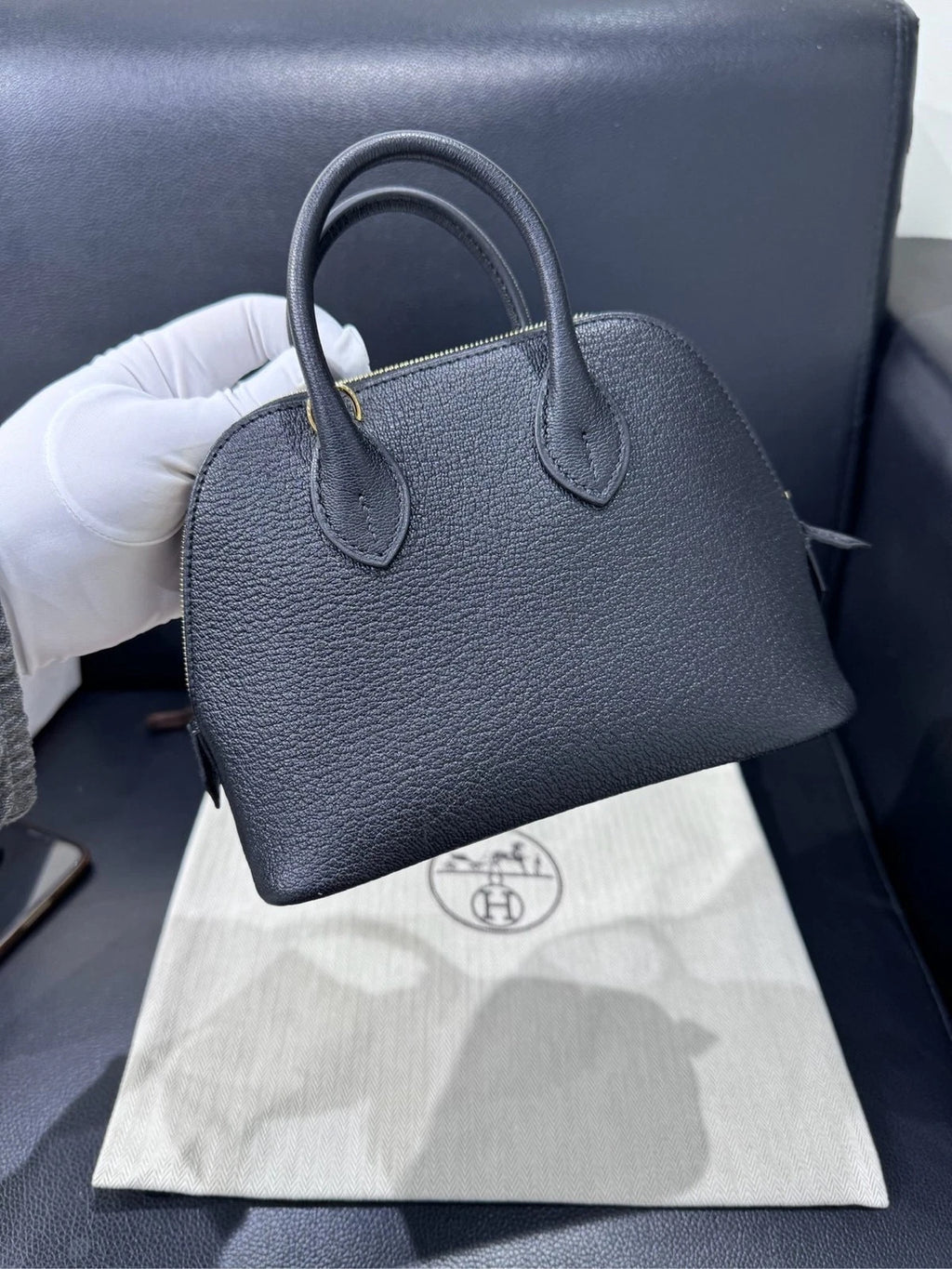 Hermes Mini Bolide Black Gold Leather Bag For Women
