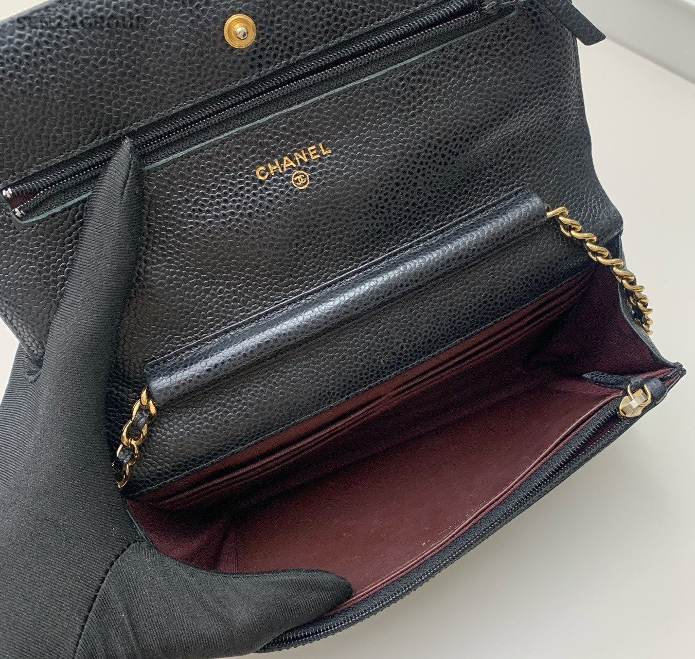 Chanel Diamond Chain Calfskin Black Gold Shoulder Bag Crossbody Women Classic