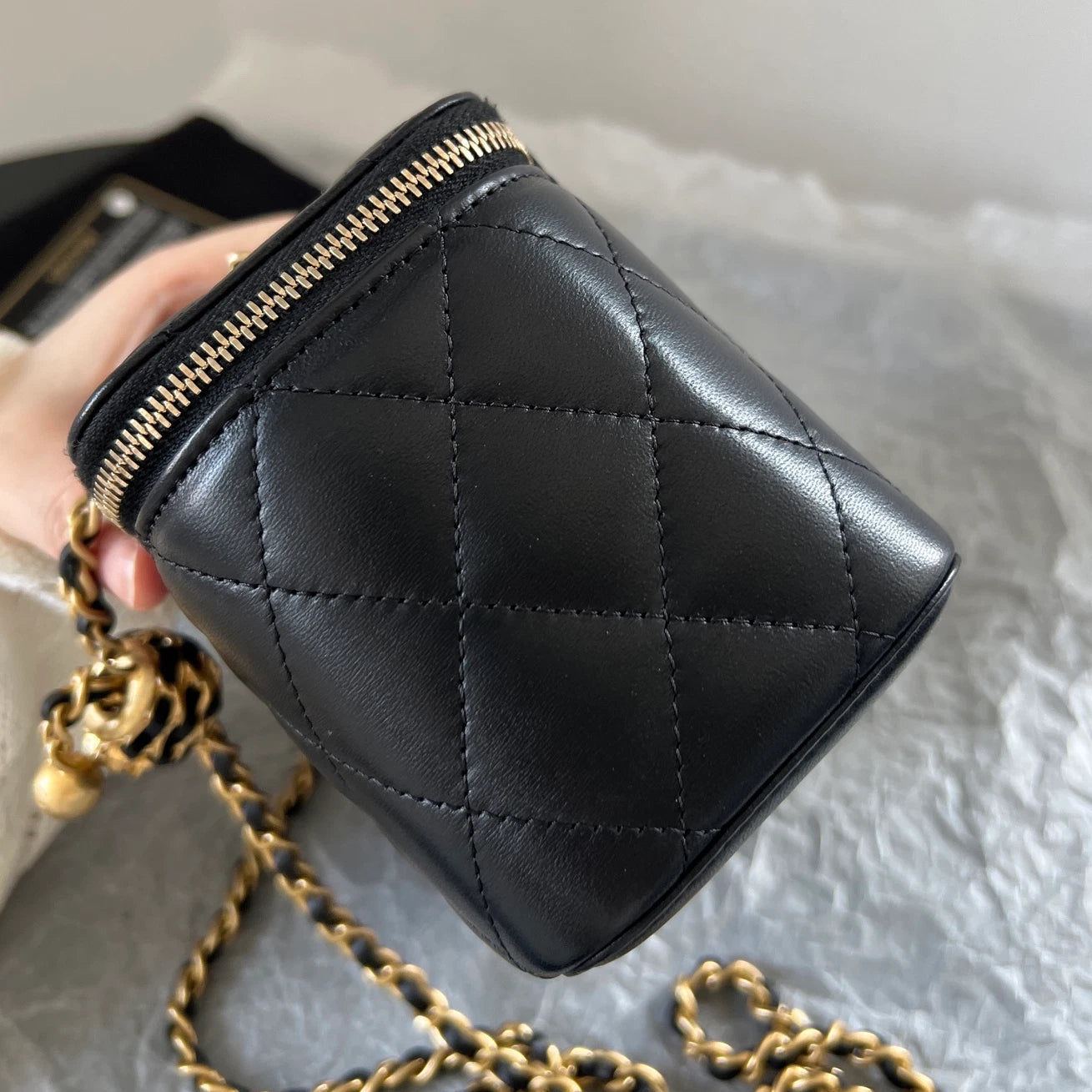 Chanel Vanity Black Gold Crossbody Chain Bag Excellent
