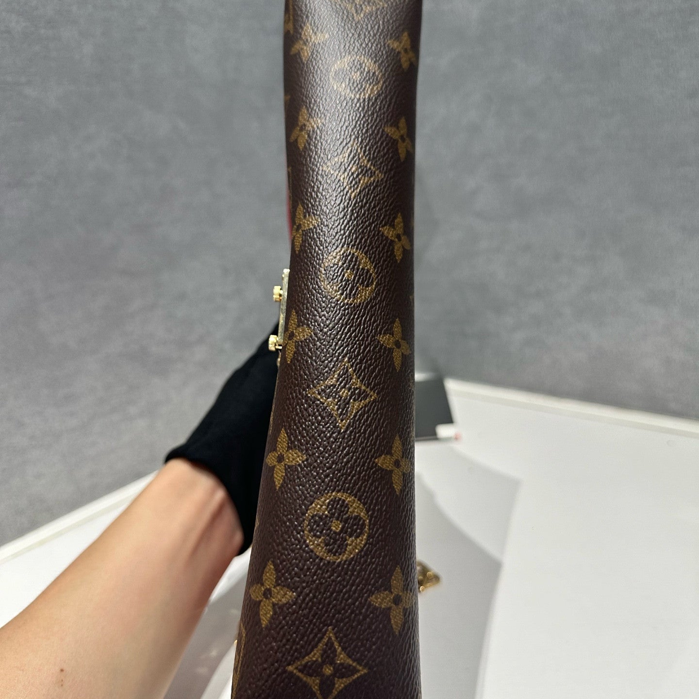 Louis Vuitton Pallas Chain Shoulder Bag Monogram Brown Red Gold Clasp
