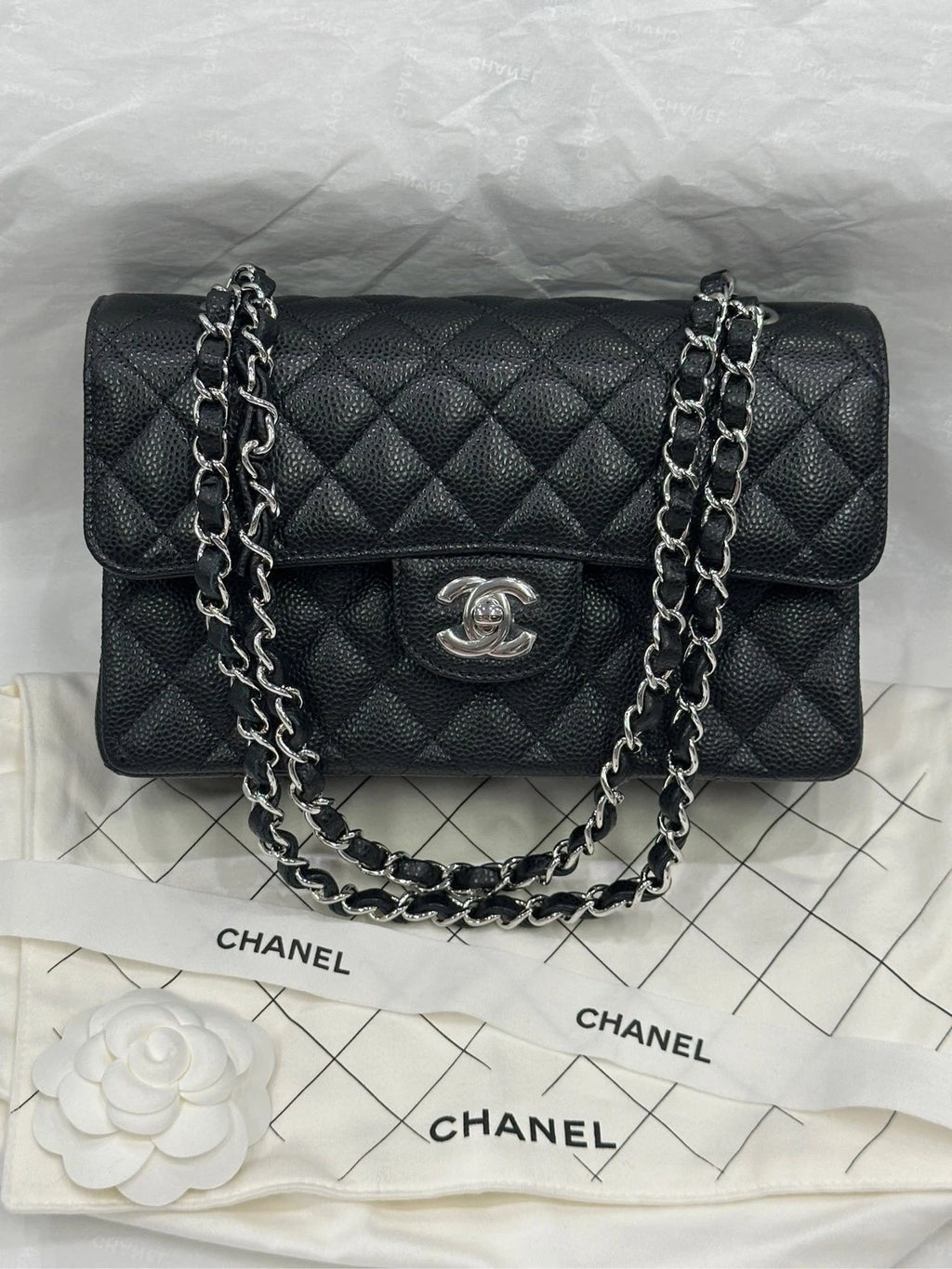 CHANEL Classic Flap Small Black Leather Shoulder Bag For Women
