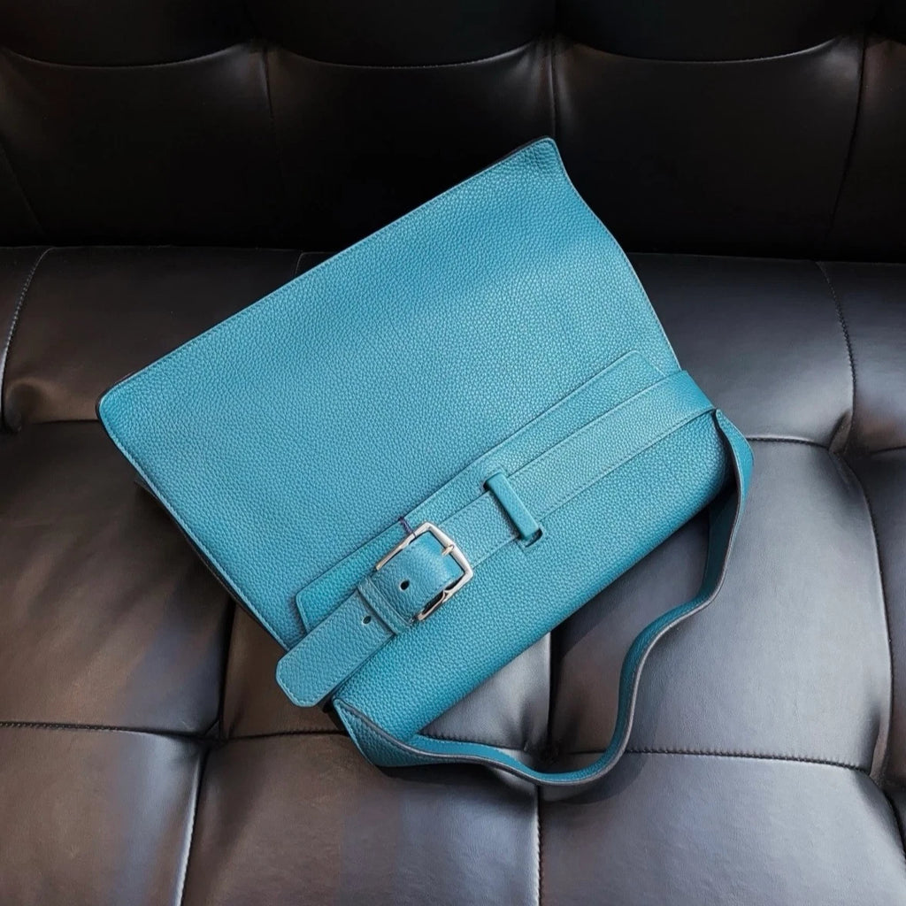 Hermes Etribelt33 Togo Leather Top Handle Bag Blue Silver Women Classic