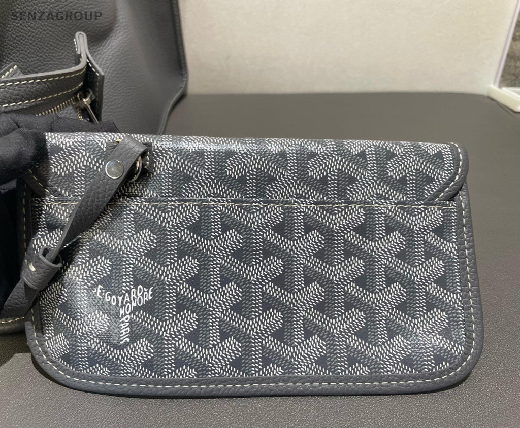 Goyard Hardy Tote PM Canvas Calfskin Shoulder Bag Gray Silver Unisex Adults