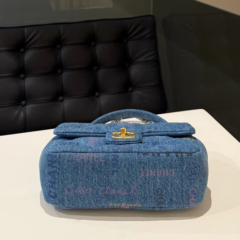 Chanel Classic Flap Small Blue Denim Chain Shoulder Crossbody Bag