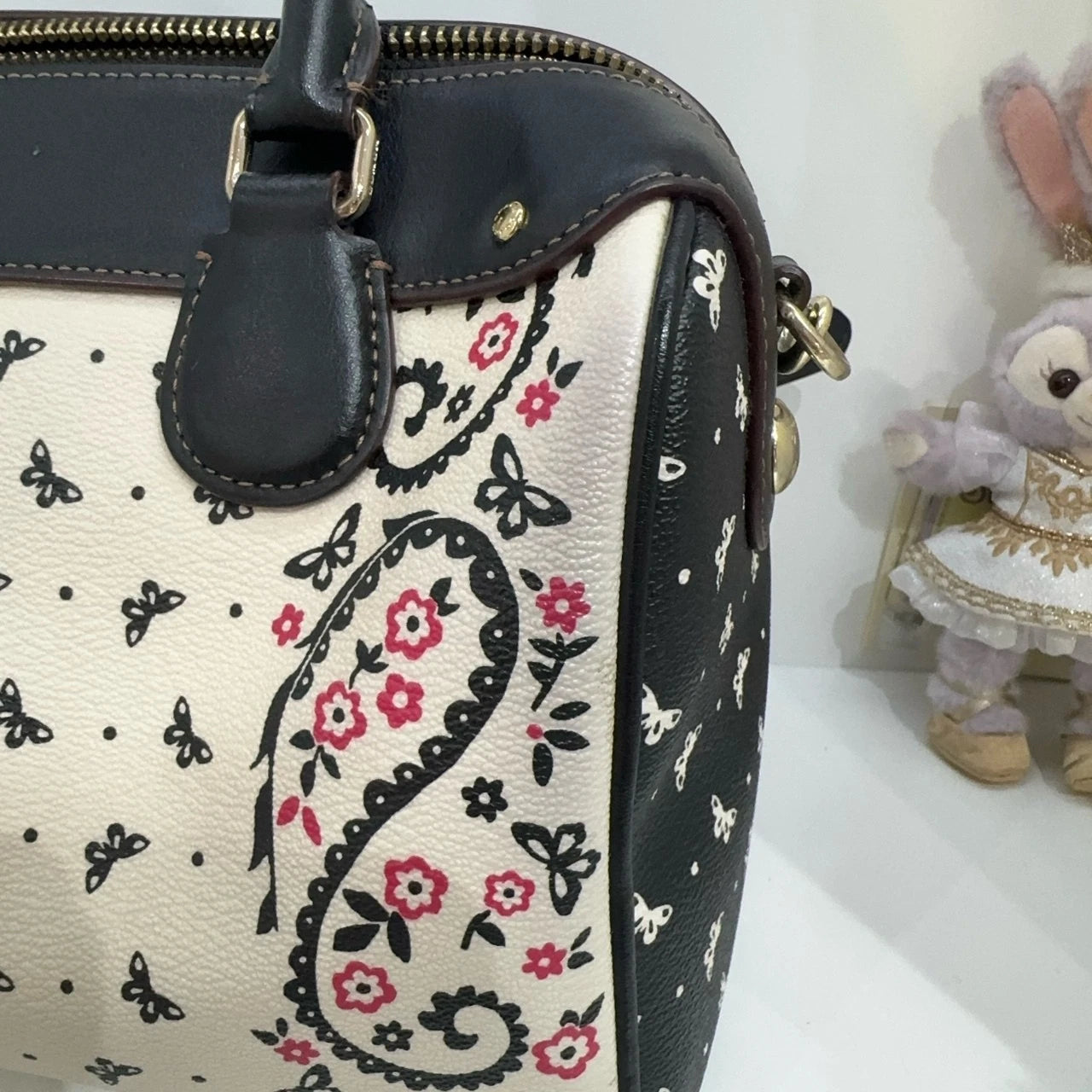 Coach Floral Print Boston Handbag Shoulder Crossbody Bag For Women