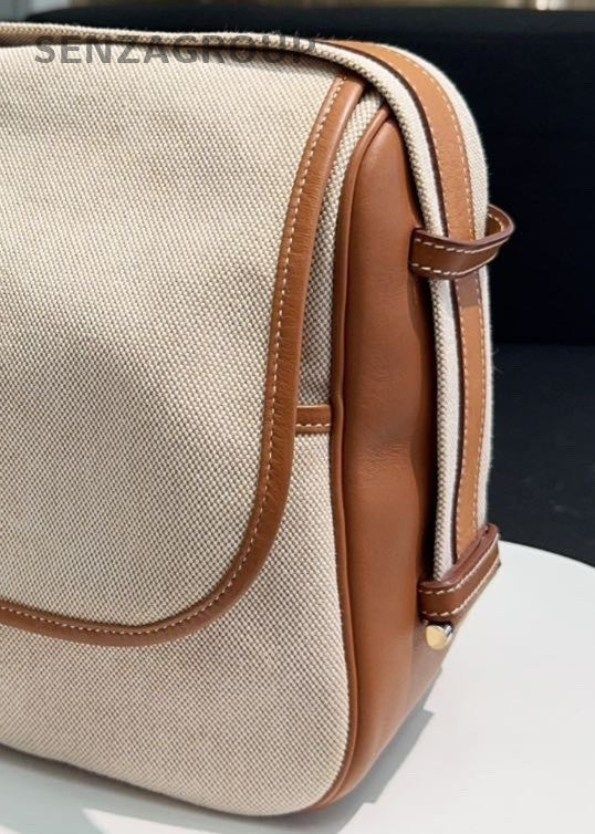 Hermes Bourlingue Canvas Shoulder Bag Crossbody Gold Brown Women Classic