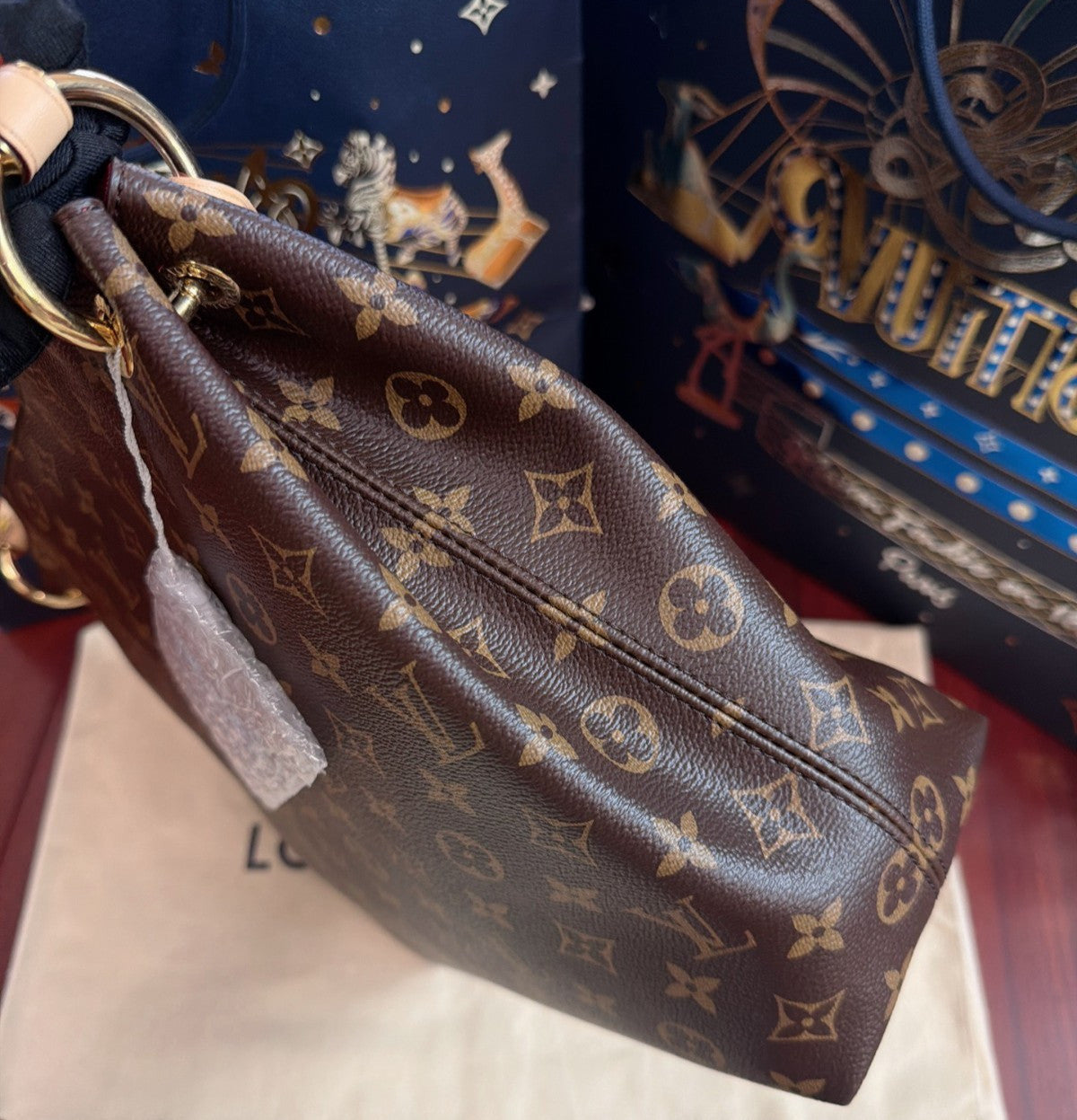 Louis Vuitton Graceful PM Monogram Top Handle Shoulder Bag Brown Gold Women