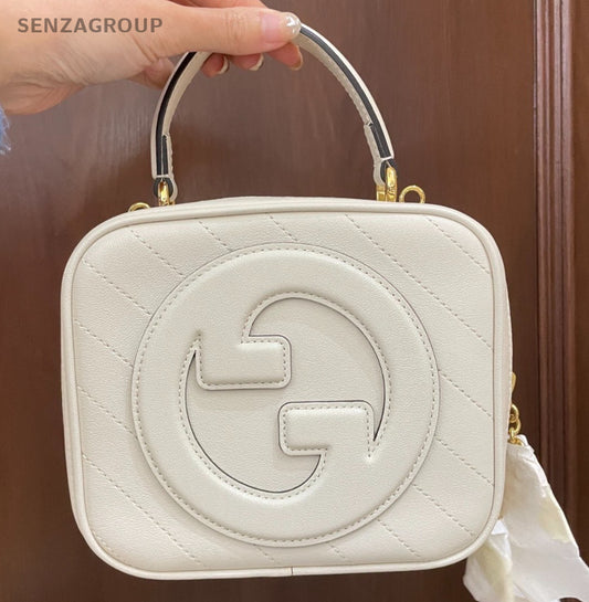 Gucci Blondie 2Way Crossbody Top Handle Bag White Gold Women Classic Fashion