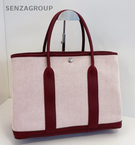 Hermes GardenParty36 Top Handle Bag Pink Red Silver Women Classic