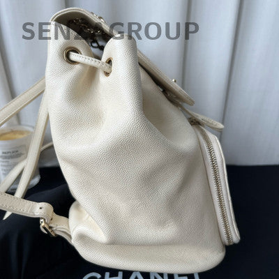 Chanel Affinity White Gold Calfskin Large Backpack Quilted Classic Fashion