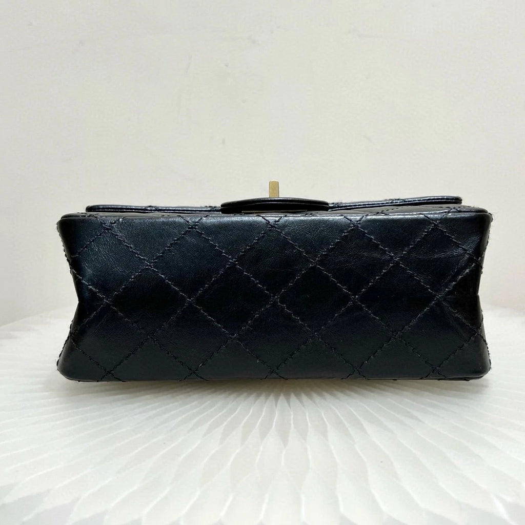 Chanel 2.55 Mini Calfskin Chain Shoulder Bag Crossbody Black Gold Women Classic