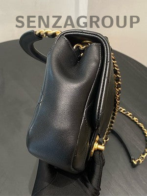 Chanel Black Lambskin Gold Hardware Circle Handle Chain Crossbody Bag