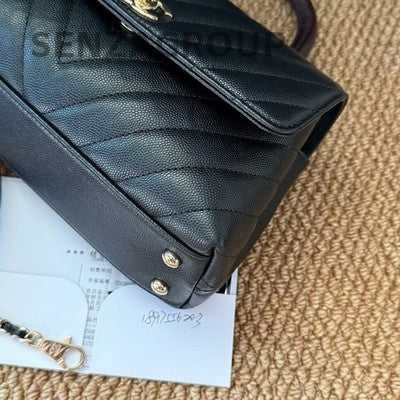 Chanel Coco Handle Small Black Gold Chevron Chain Shoulder Bag