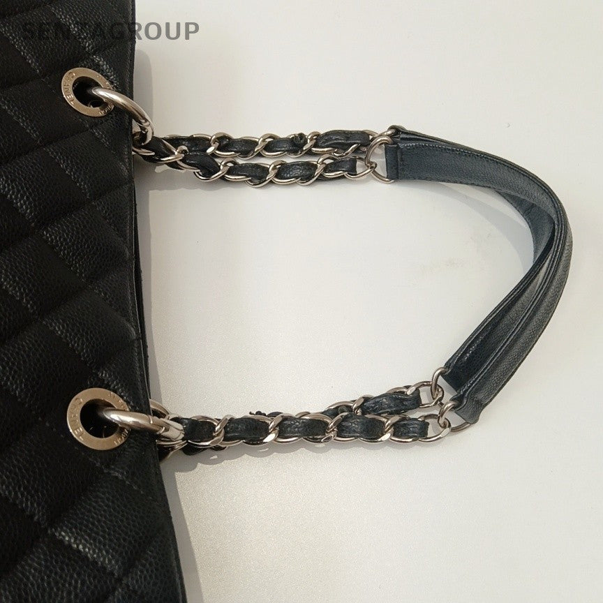 Chanel GST Calfskin Chain Shoulder Bag Black Silver Women Classic Fashion