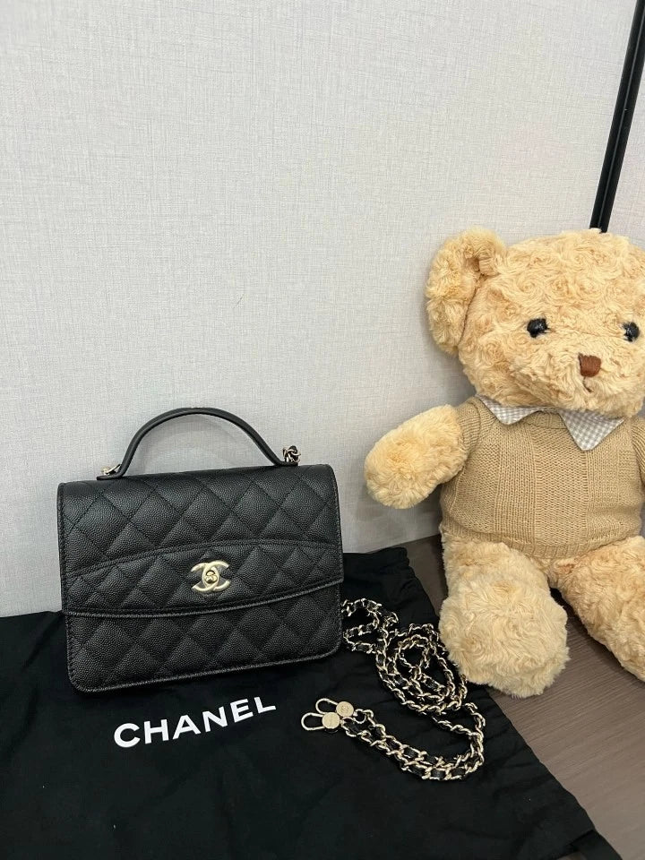 CHANEL 25C Black Gold 3-Way Handbag Shoulder Backpack For Women