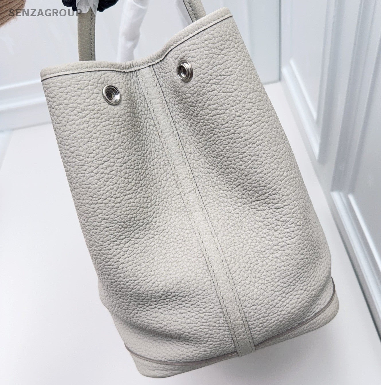 Hermes Garden Party Top Handle Bag White Silver Used Women Classic Fashion