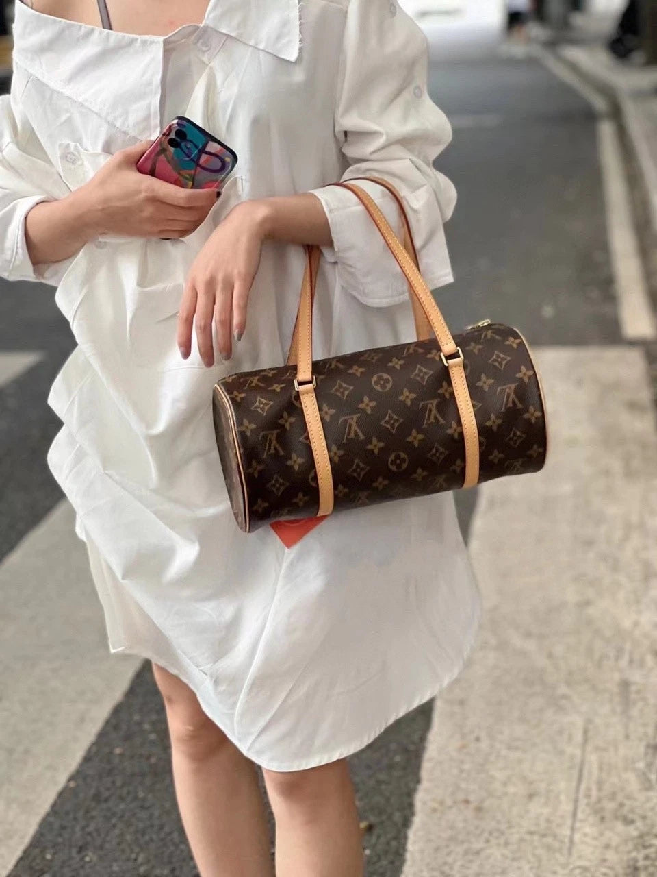 Louis Vuitton Vintage Canvas Papillon Shoulder Bag For Women