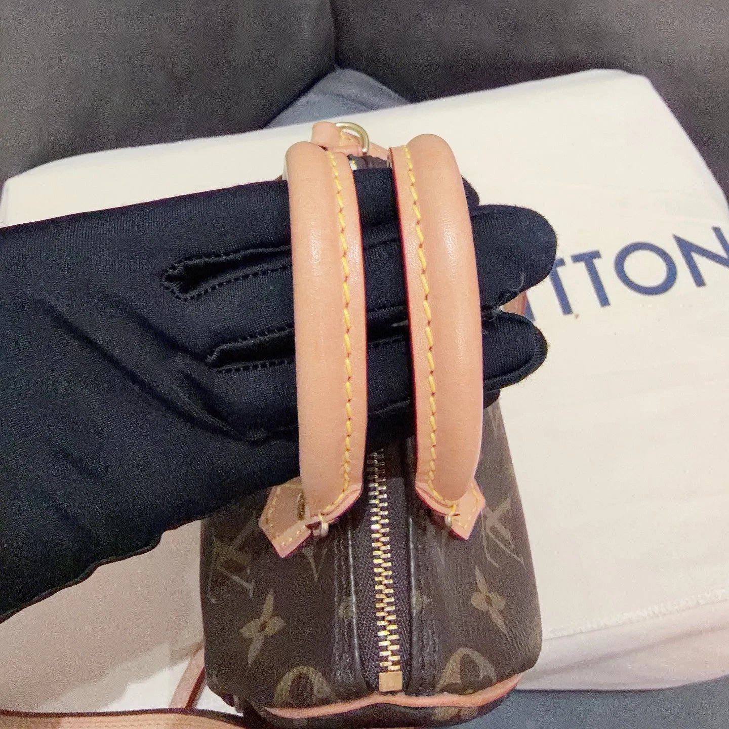 Louis Vuitton Speedy Nano Top Handle Shoulder Crossbody Bag Brown Women