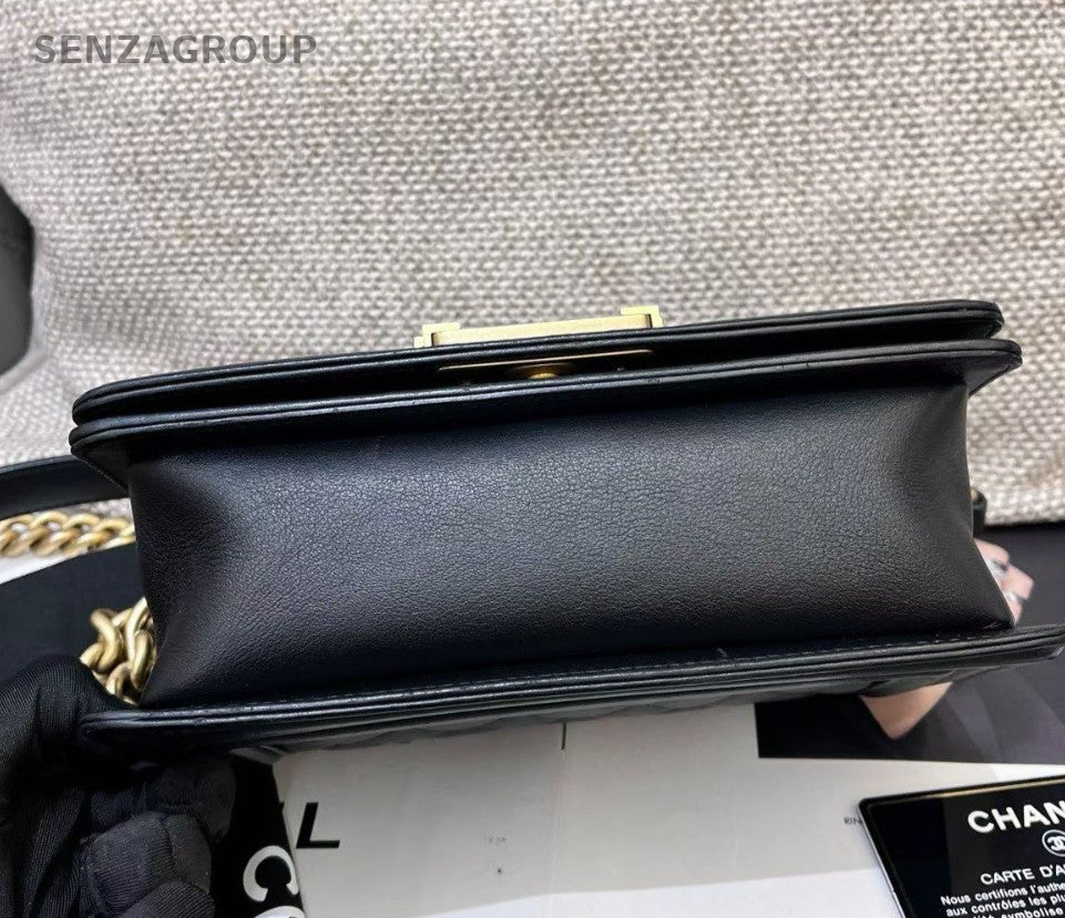 Chanel Leboy PM Calfskin Chain Shoulder Bag Crossbody Black Gold Women Classic