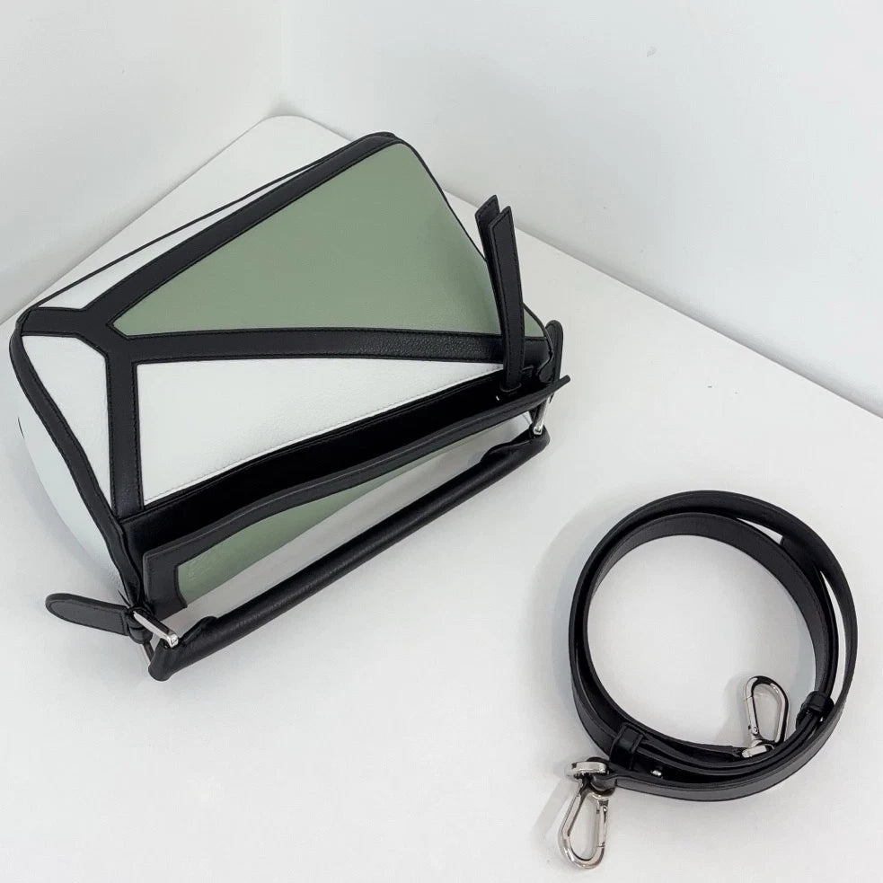 Authentic Loewe Puzzle PM Shoulder Crossbody Bag Green Silver Hardware