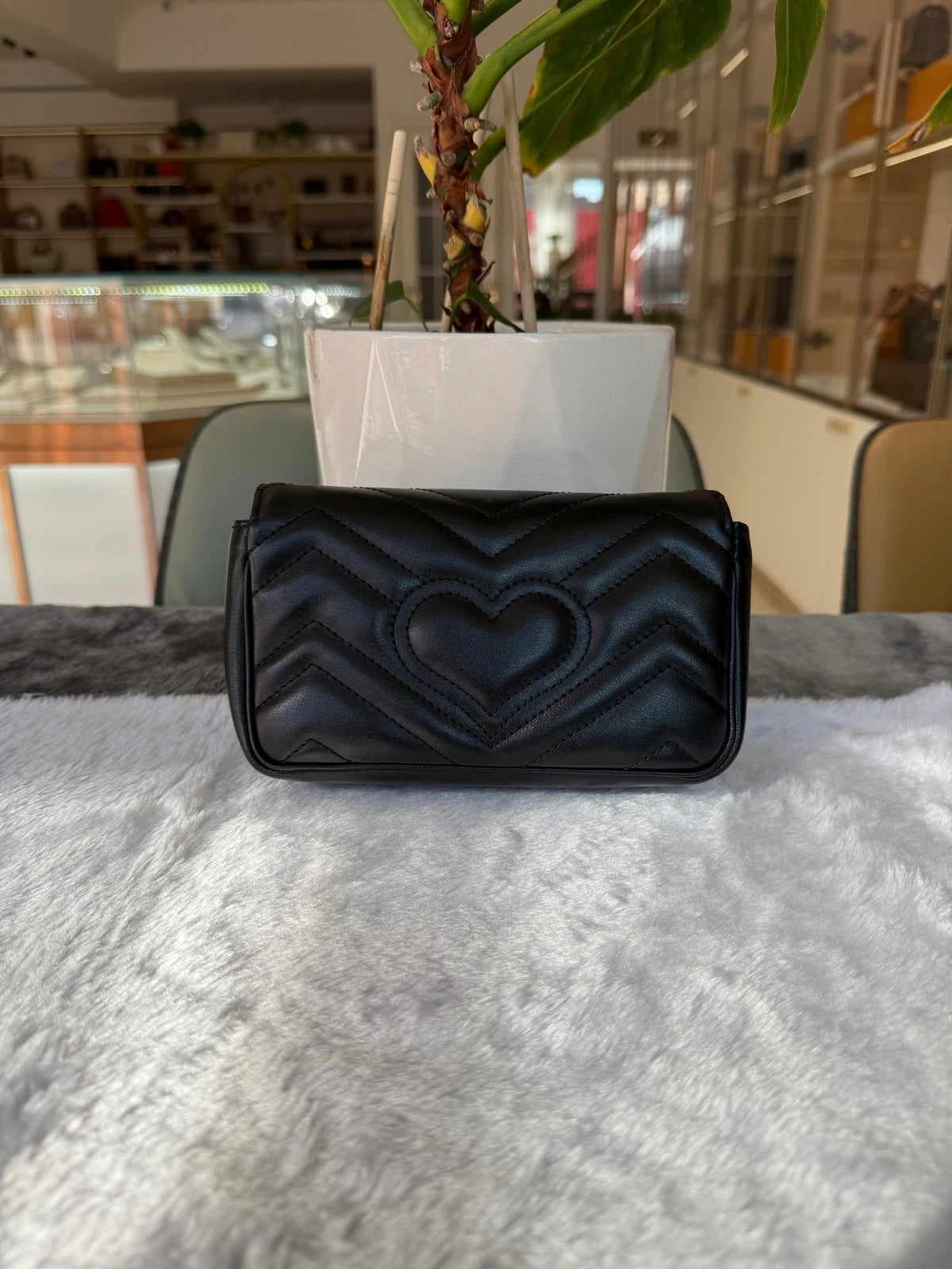 GUCCI Black Gold Marmont Mini Crossbody Bag For Women
