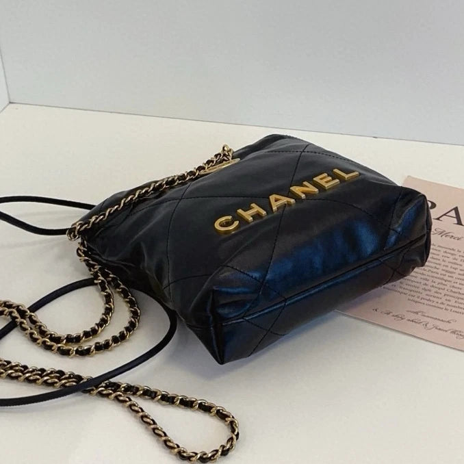 Chanel 22Bag Mini Chain Shoulder Crossbody Black Gold Women Classic