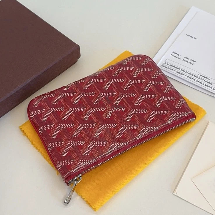 Excellent Goyard Senat Mini Monogram Canvas Red Wallet Silver Hardware