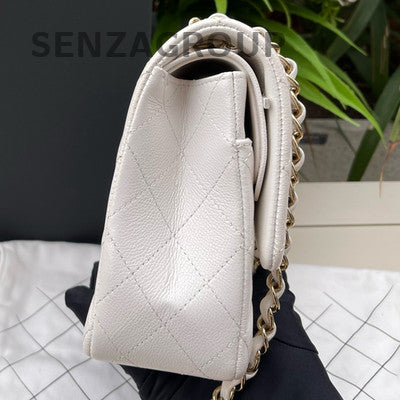 Chanel Classic Flap Medium Quilted Chain Shoulder Bag in White Gold