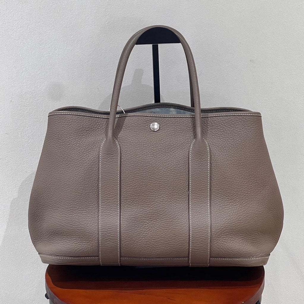 Hermes Garden Party36 TC Leather Gray Tote Handbag Silver Hardware