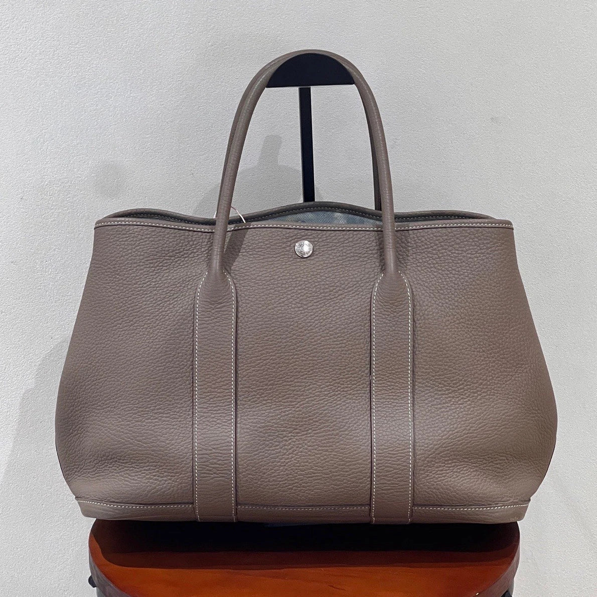 Hermes Garden Party36 TC Leather Gray Tote Handbag Silver Hardware
