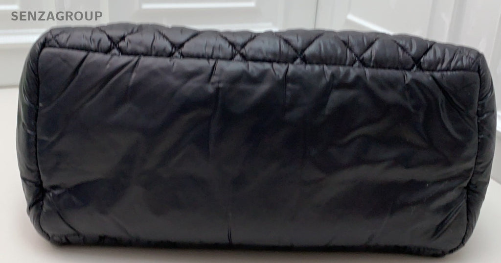 CHANEL Puffer Fabric Tote Pillow Shoulder Bag Black Women