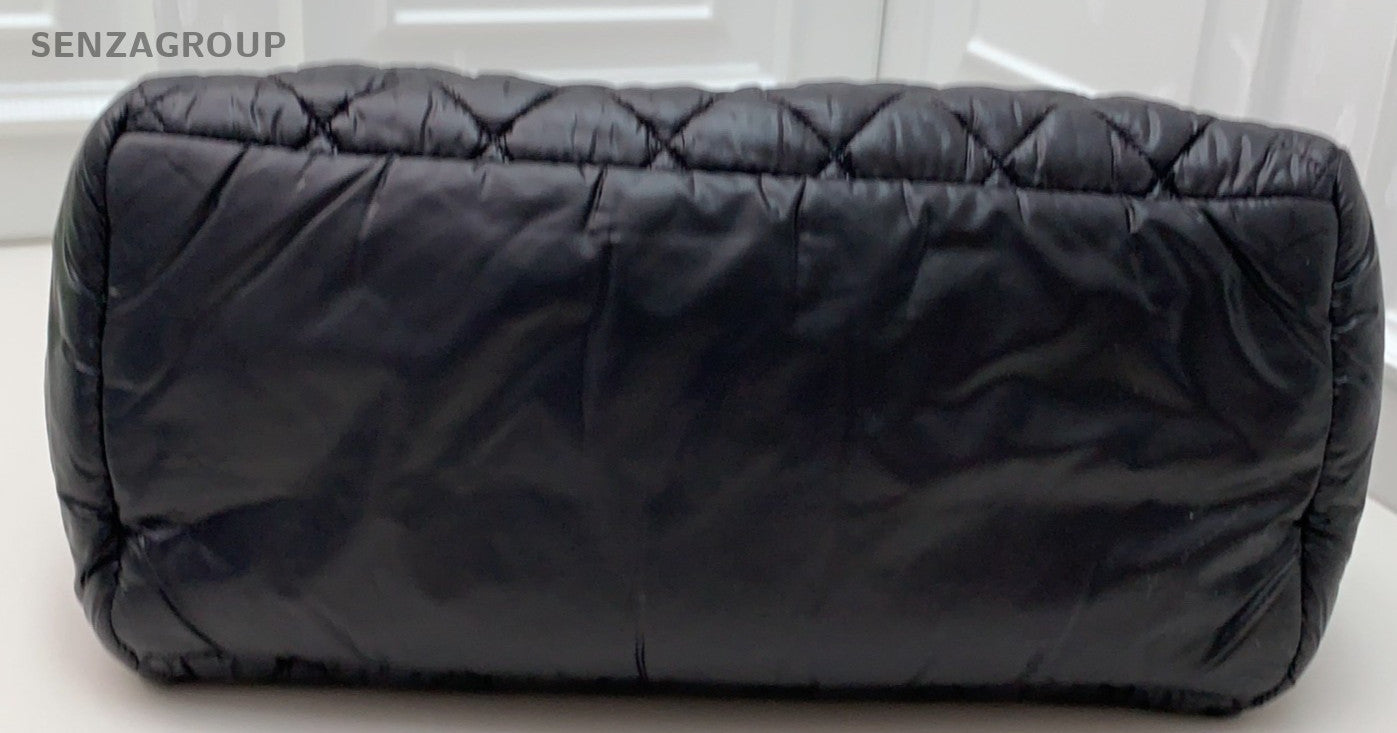 CHANEL Puffer Fabric Tote Pillow Shoulder Bag Black Women