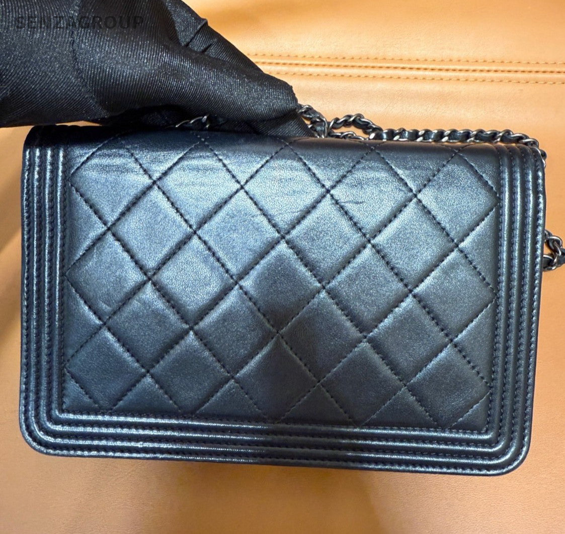 Chanel Leboy WOC Chain Shoulder Bag Crossbody Black Silver Women Classic