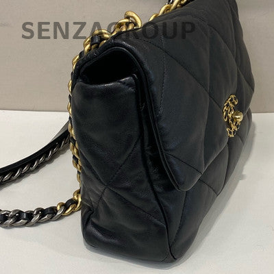 Chanel 19 Medium Lambskin Shoulder Bag Black Gold - Women's Fashion