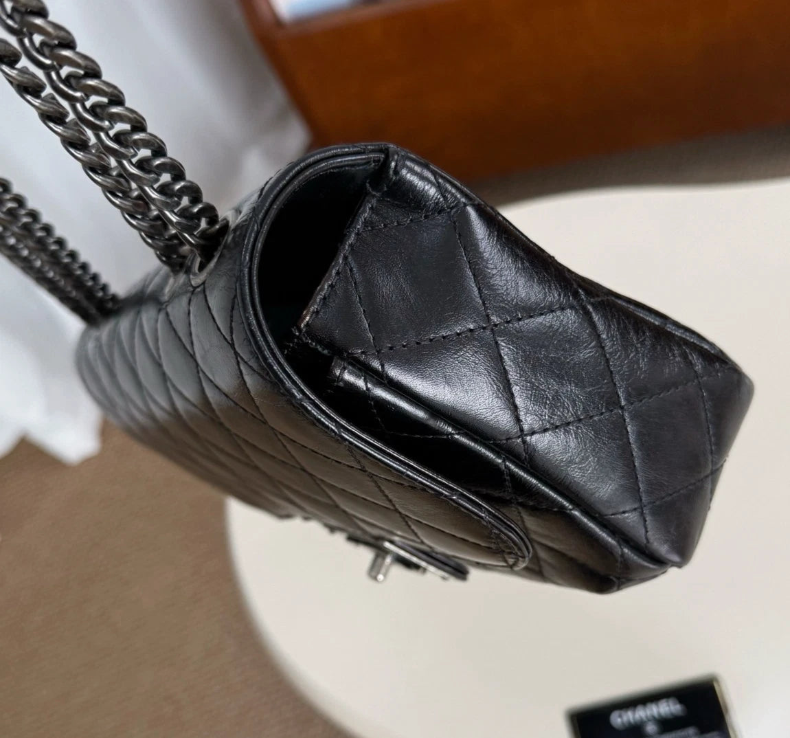 Chanel Diamond Chain Shoulder Bag Crossbody Used Women Black Silver
